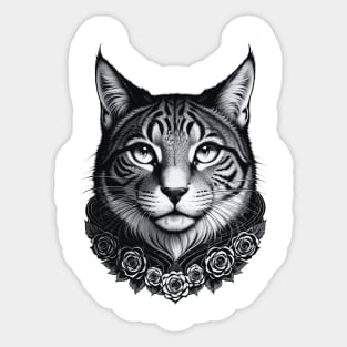 Cat face with flowers. Sticker